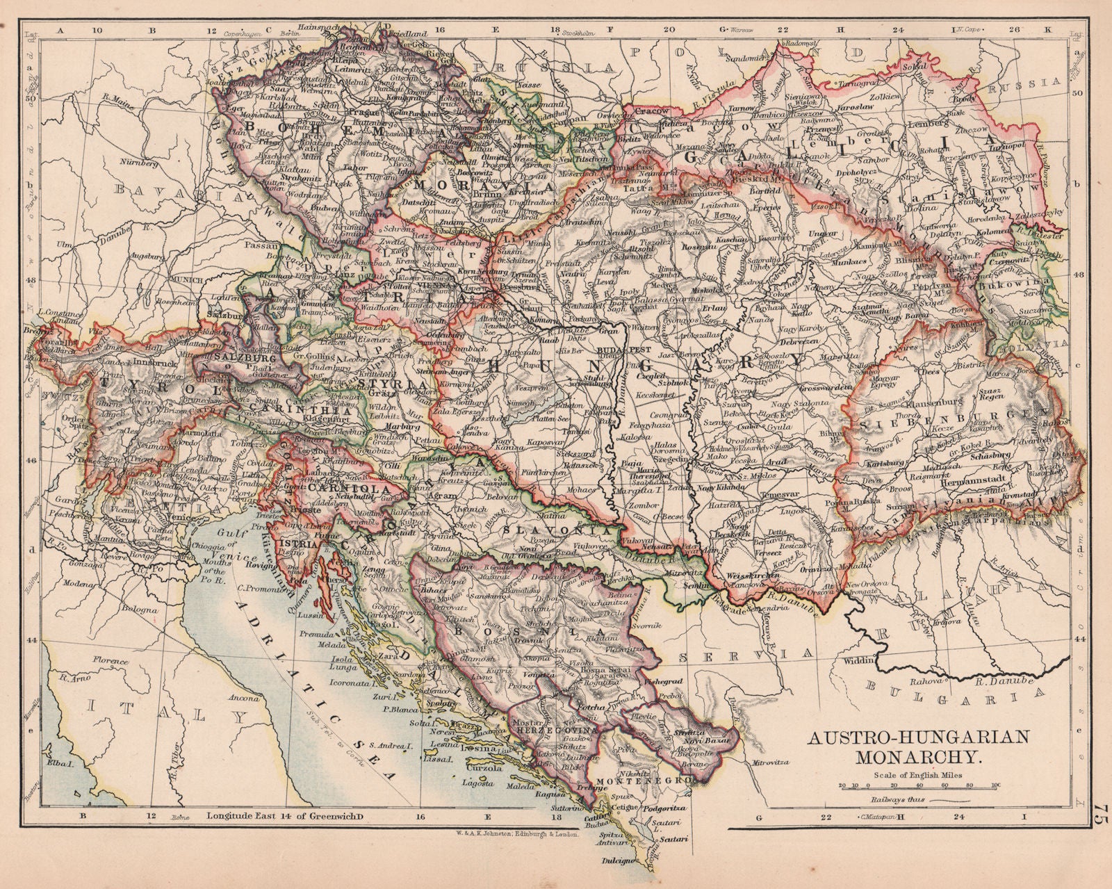 AUSTRO-HUNGARIAN MONARCHY. Dalmatia Slavonia Siebenburgen &c. JOHNSTON 1906 map